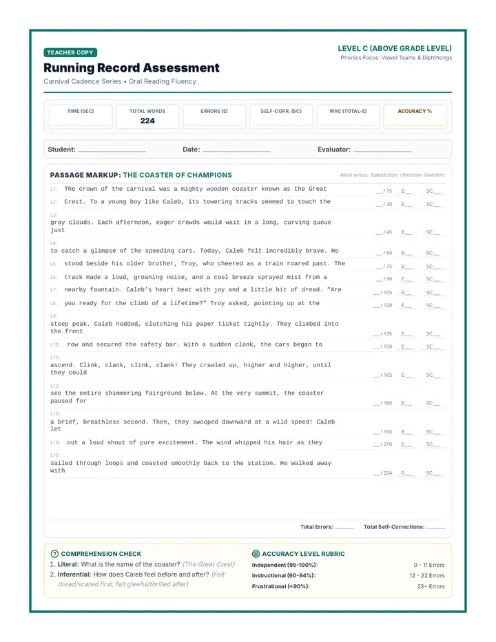 Level C Teacher Record page 1