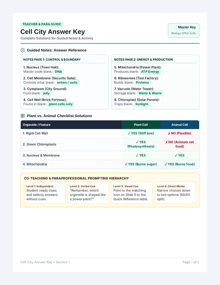Cell City Answer Key