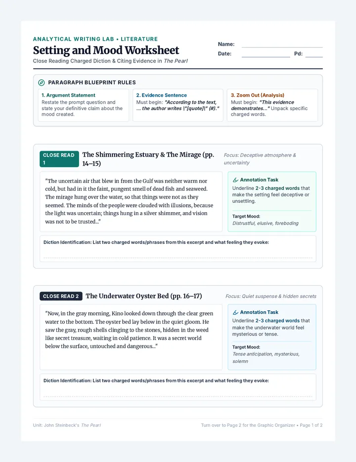 Setting and Mood Worksheet