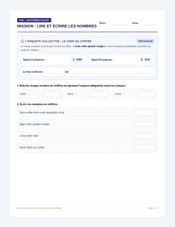 Lire Écrire Fiche CM1