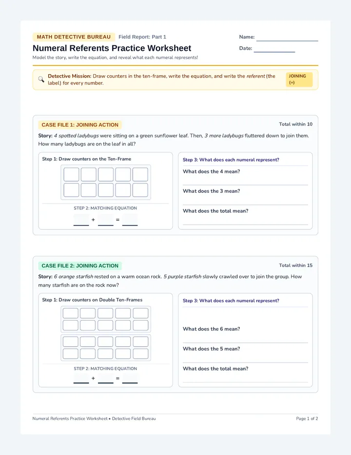 Numeral Referents Practice Worksheet