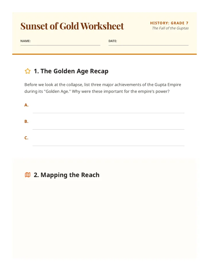 Sunset of Gold Worksheet