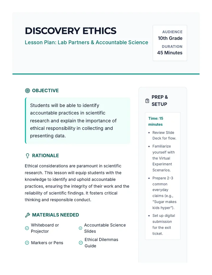 Discovery Ethics Lesson Plan