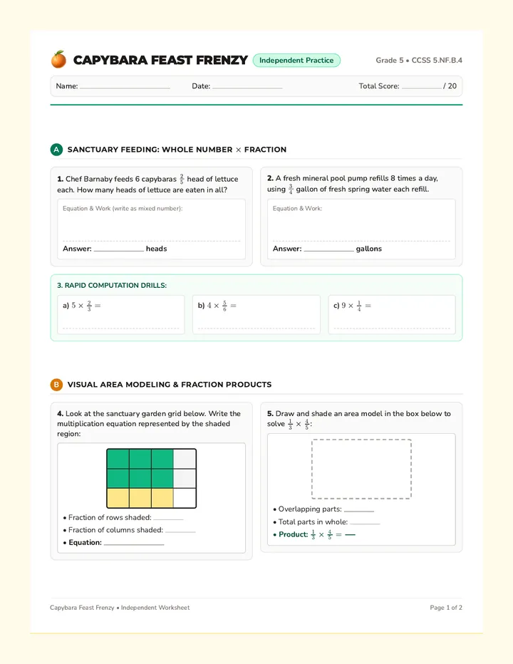 Capybara Feast Independent Worksheet