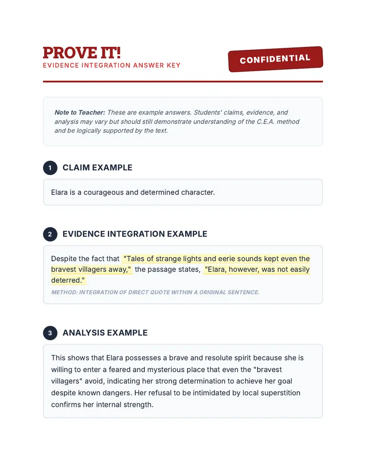 Evidence Integration Answer Key