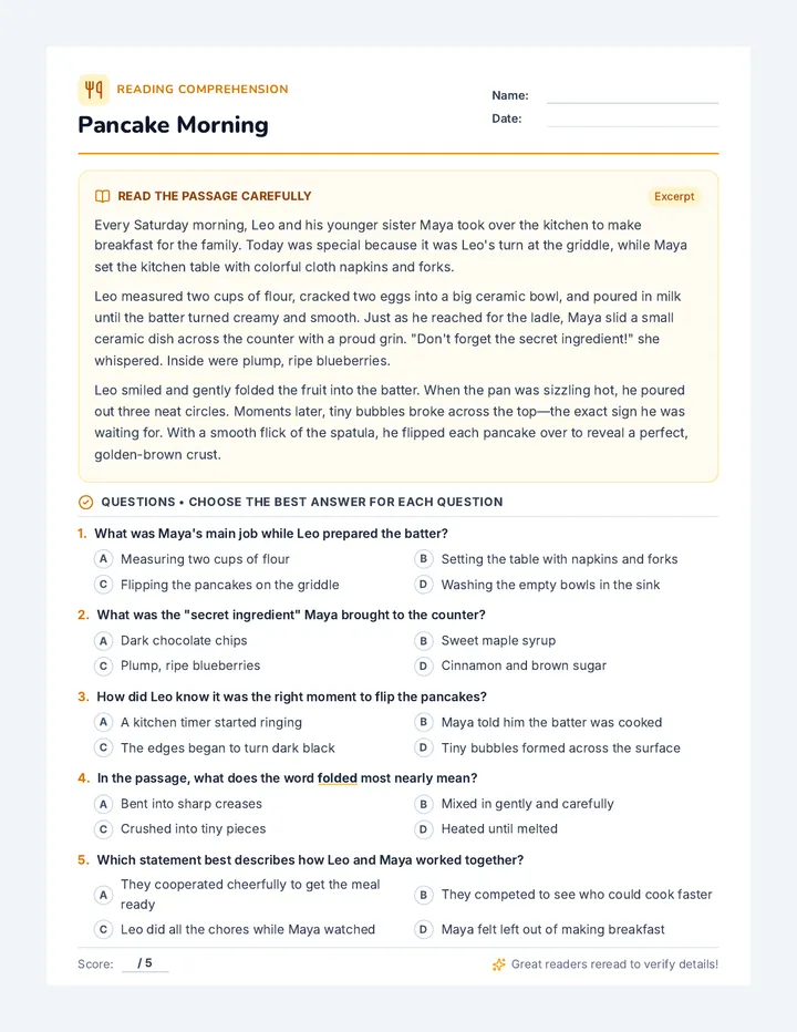 Pancake Morning Worksheet