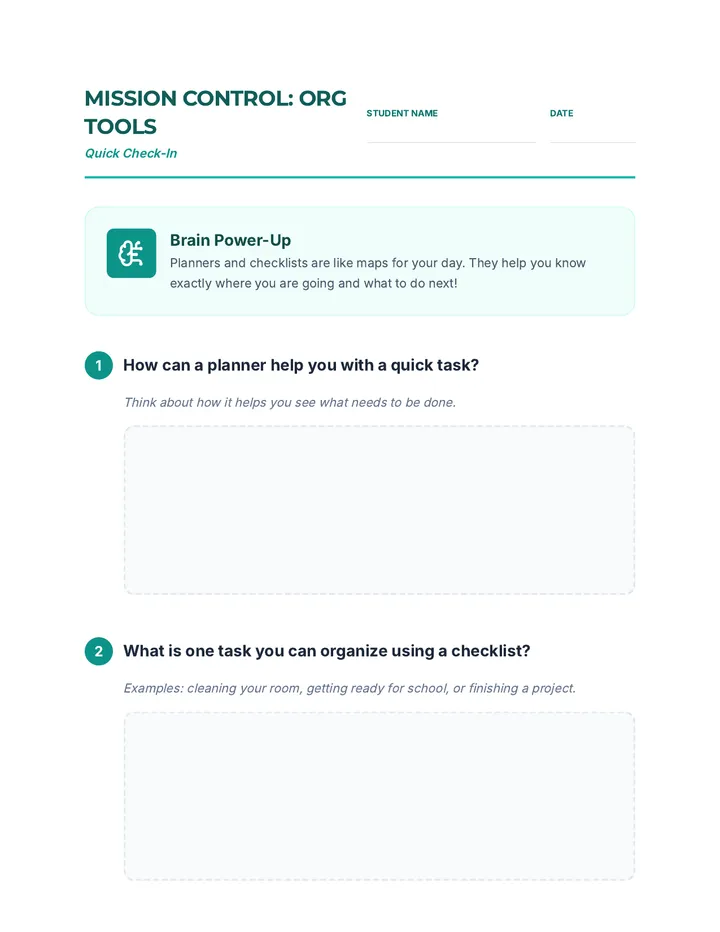 Quick Organizational Tools Worksheet