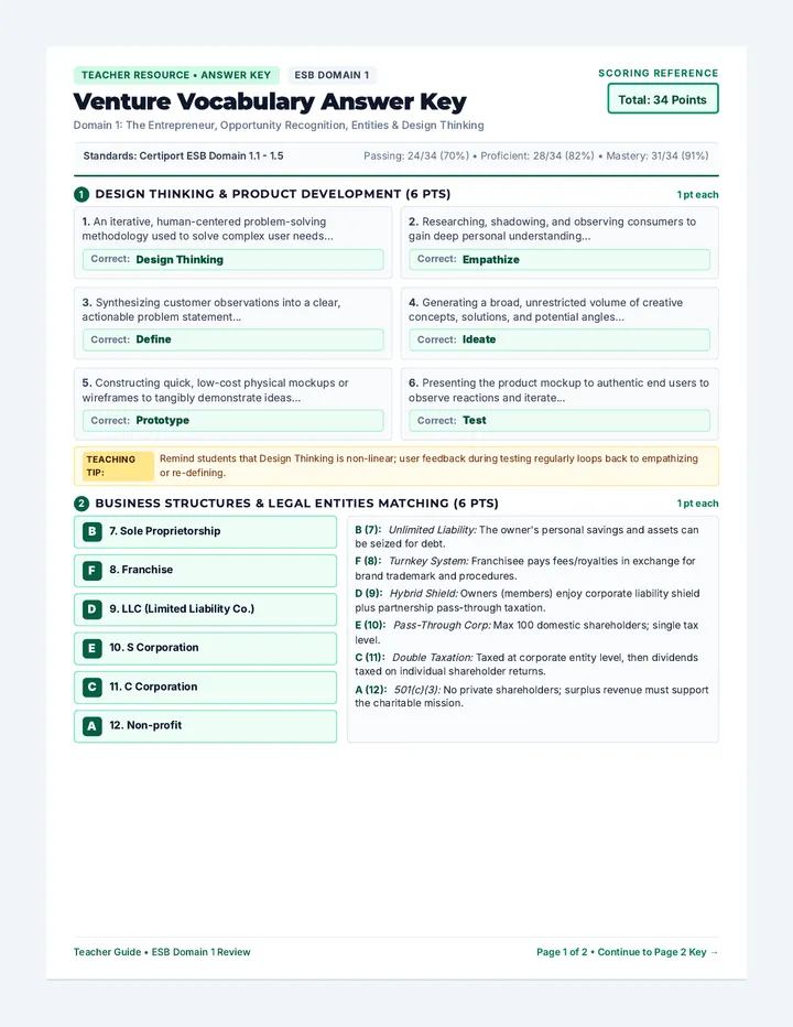 Venture Vocabulary Answer Key