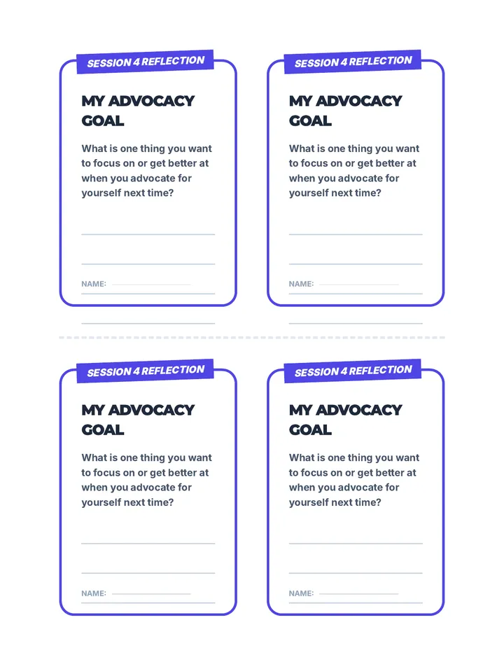 My Advocacy Goal Cool Down Reflection Slips