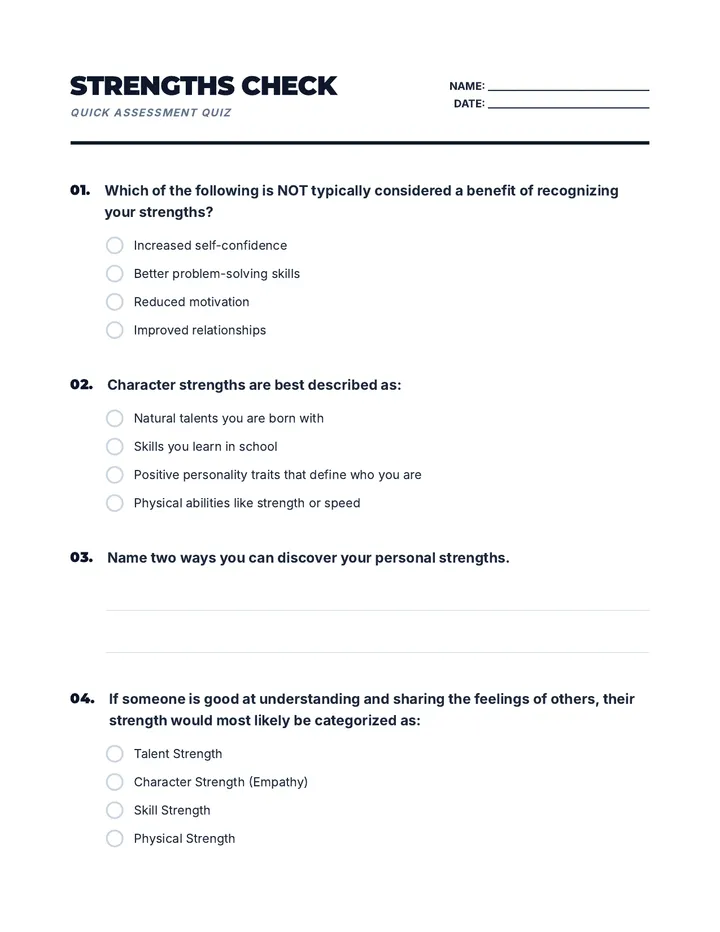 Strengths Check Quiz Document