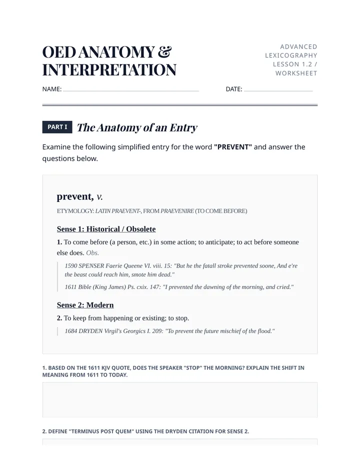Dictionary Anatomy Worksheet