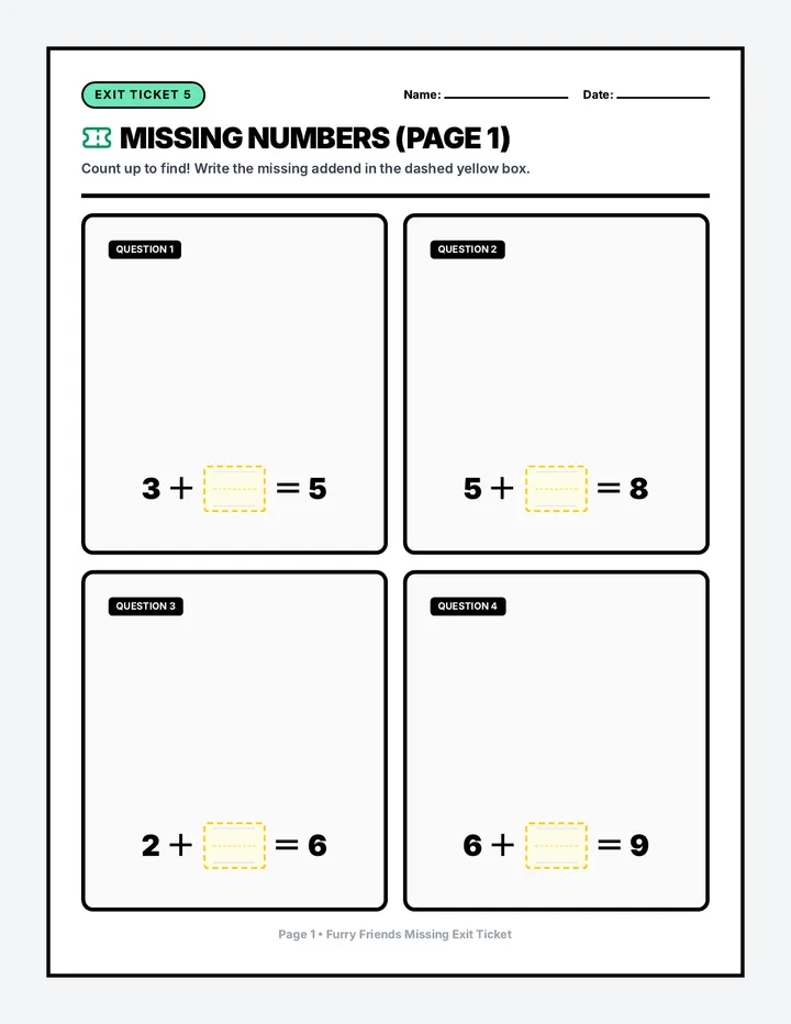 Furry Friends Missing Exit Ticket