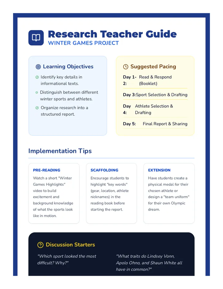 Olympic Organizer Teacher Guide
