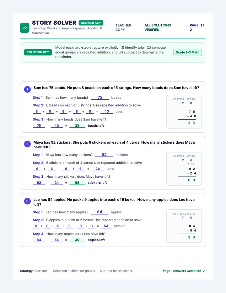 Story Solver Answer Key