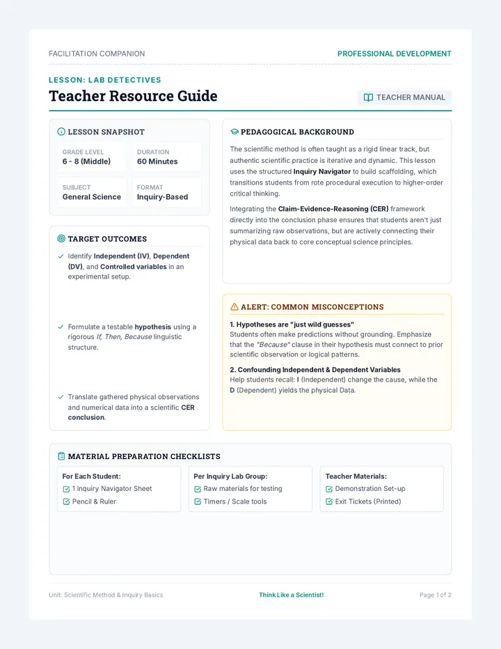 Lab Detectives Teacher Guide