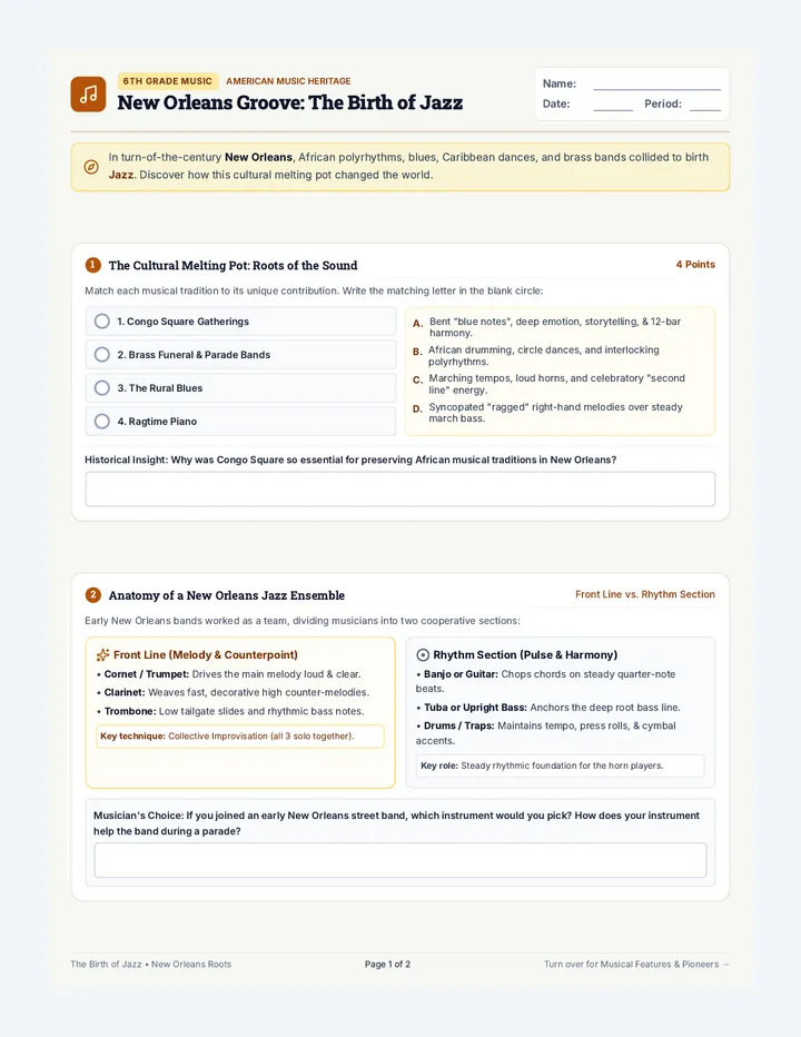 New Orleans Groove Worksheet