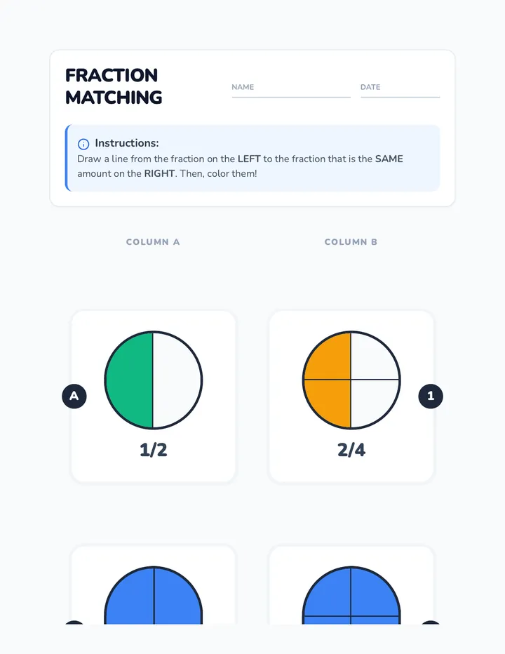 Fraction Matching Worksheet