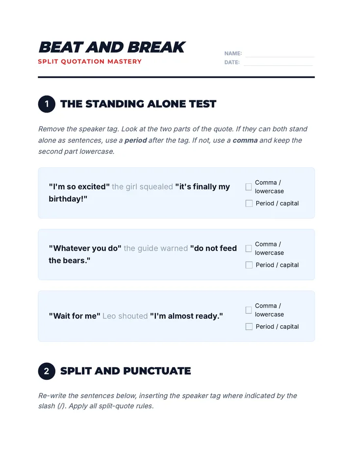 Beat and Break Worksheet