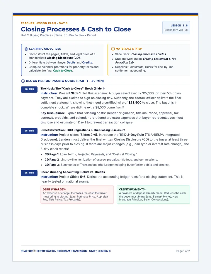 Closing Processes Lesson Plan