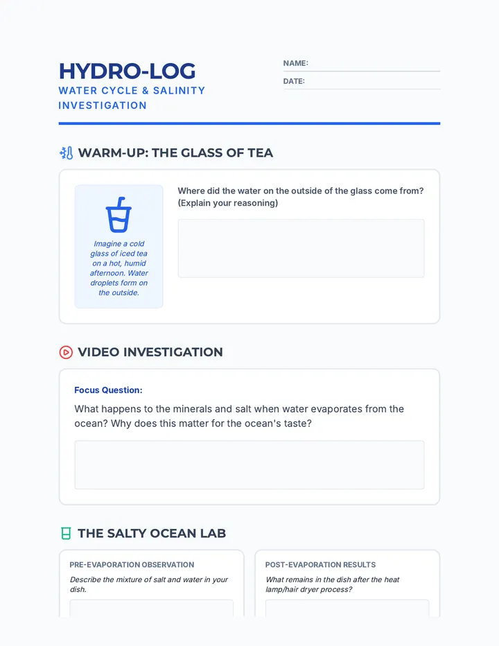 Hydro-Log Student Worksheet