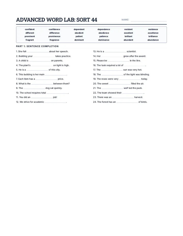 Suffix Symmetry Worksheet