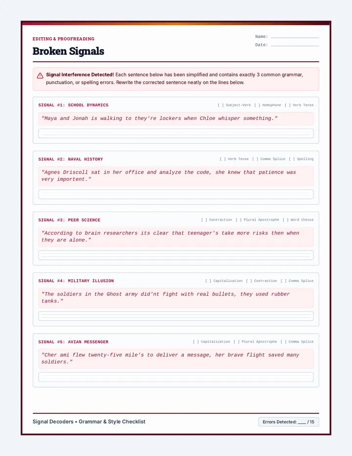 Broken Signals Worksheet
