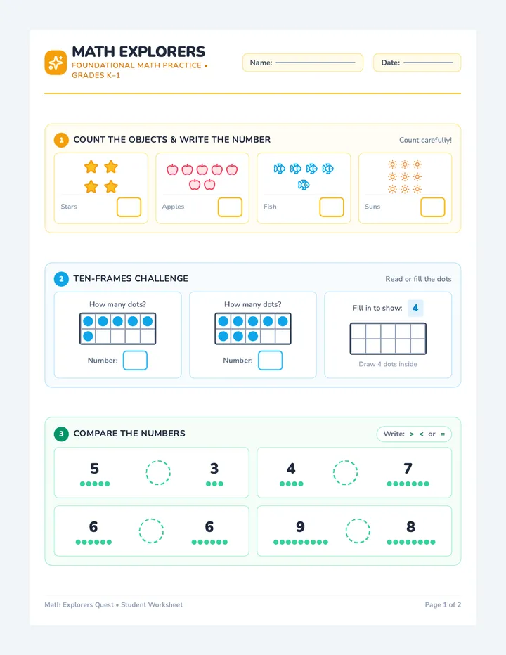 Math Explorers Practice Worksheet