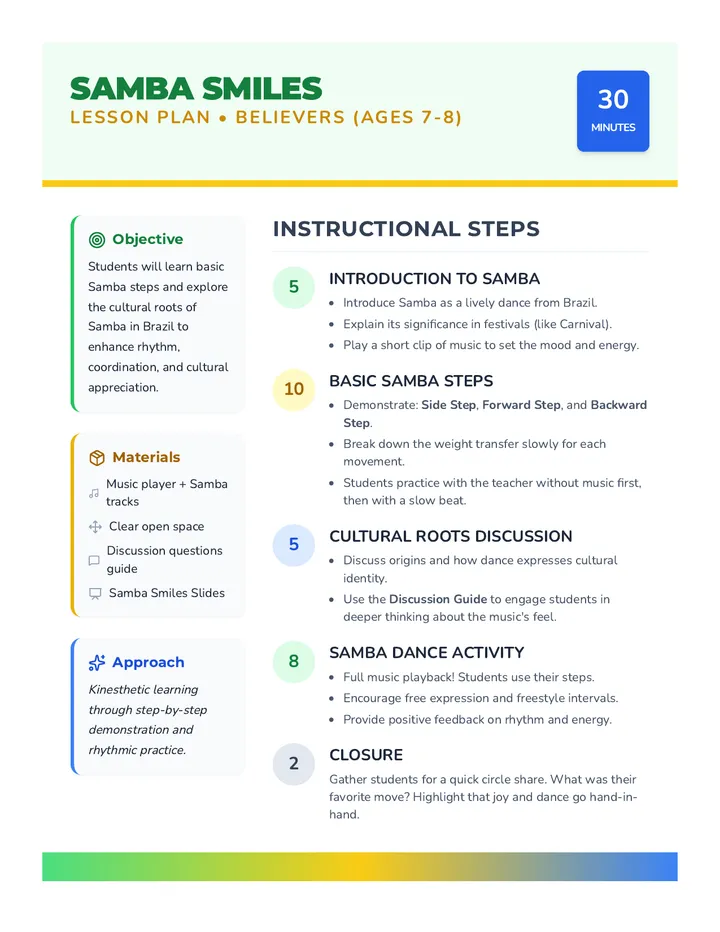 Samba Smiles Lesson Plan