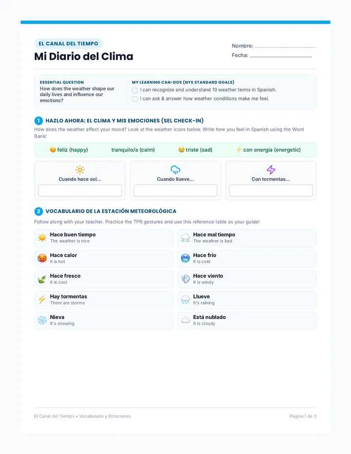 Clima y Estaciones Student Packet