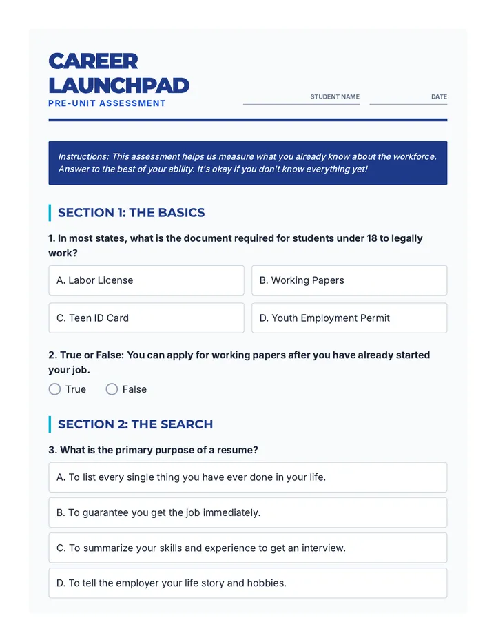 Career Launchpad Pre-Test