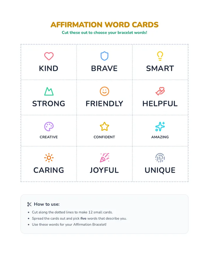 Affirmation Word Cards Activity