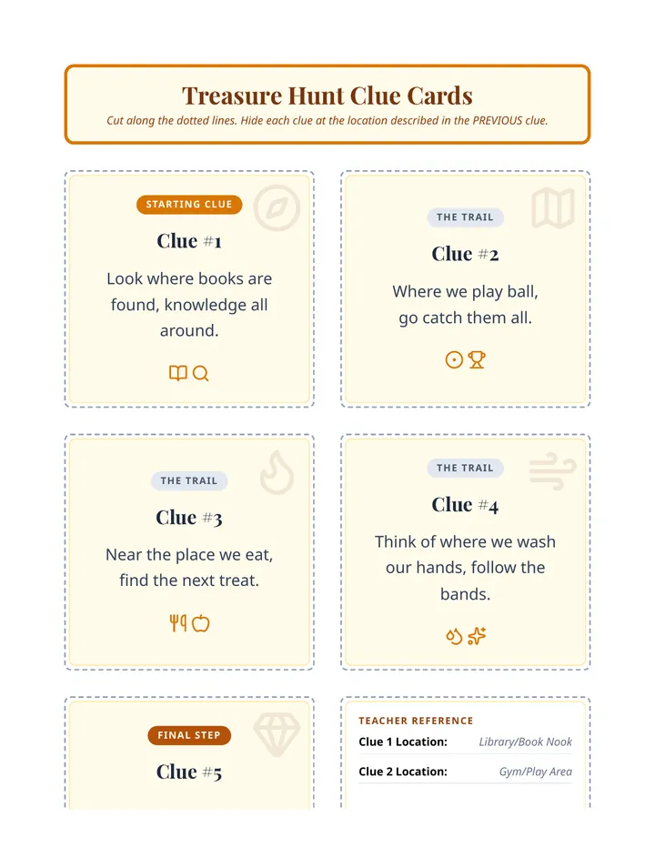 Treasure Hunt Clues Cards