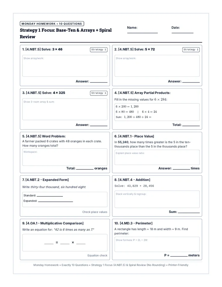 Weekly Spiral Homework Sheet