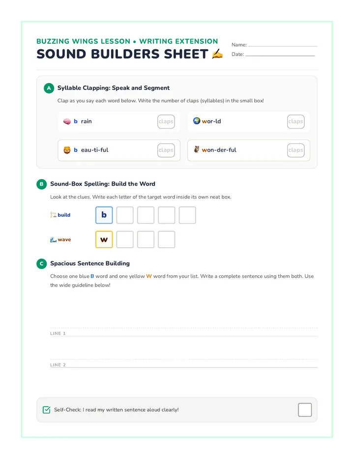 Sound Builders Writing Sheet