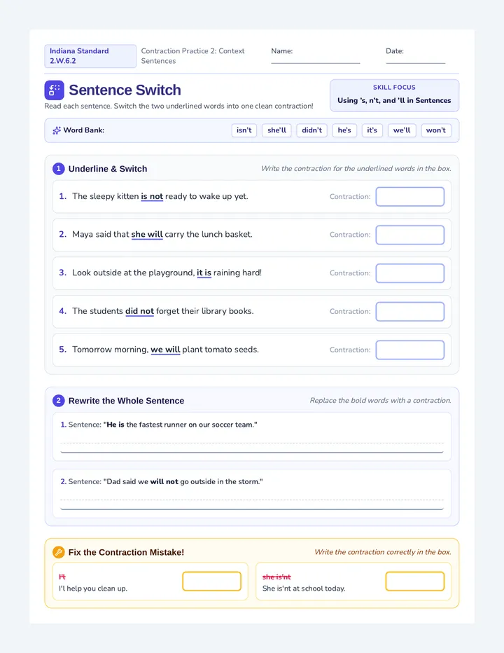 Sentence Switch Worksheet