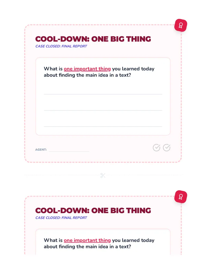 Main Idea Cool-Down Slips