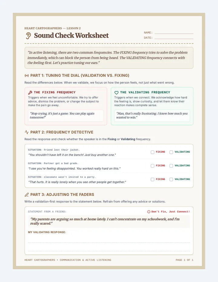 Validation Versus Fix Worksheet