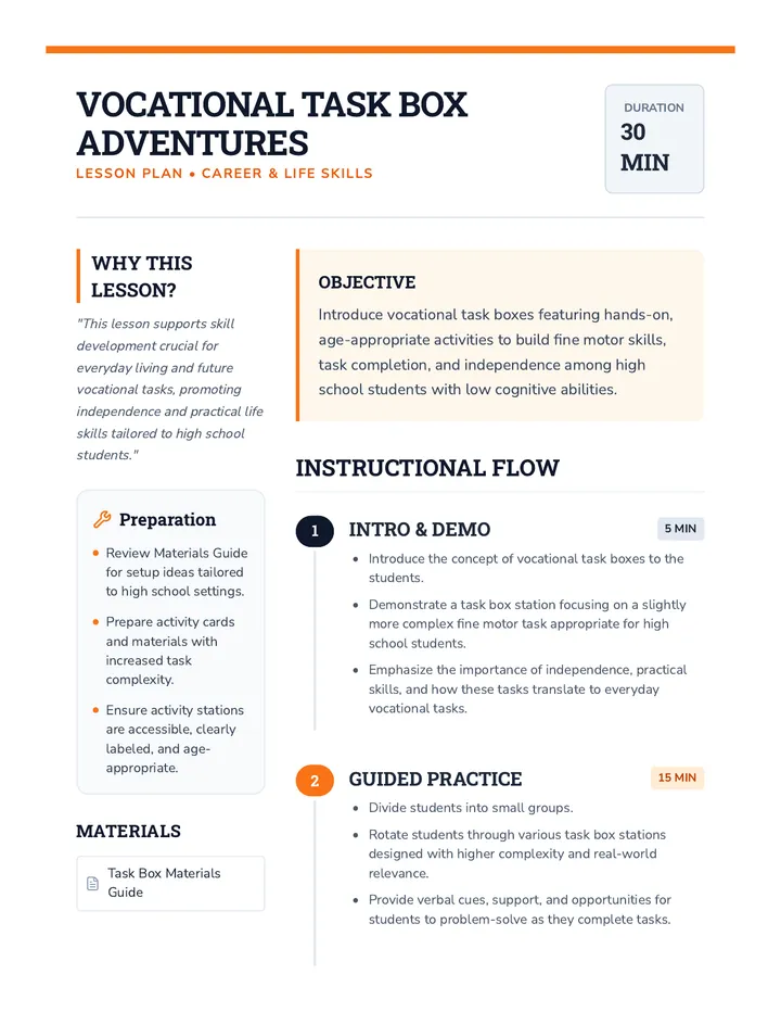 Task Box Adventures Lesson Plan