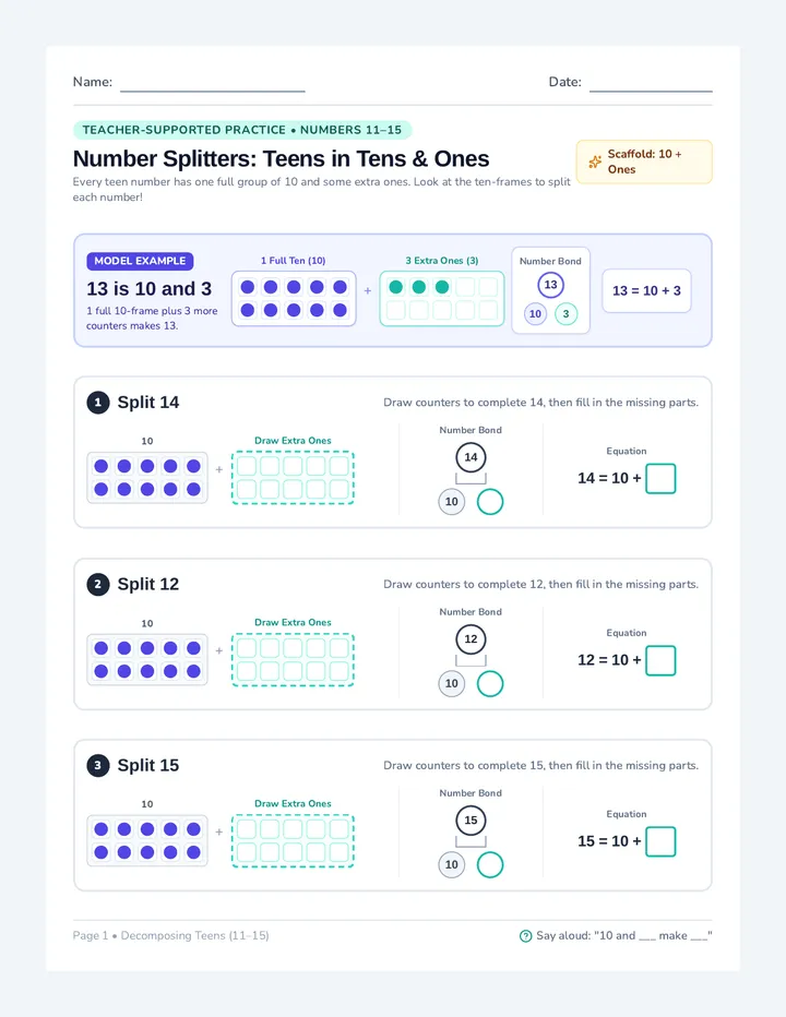 Number Splitters Worksheet