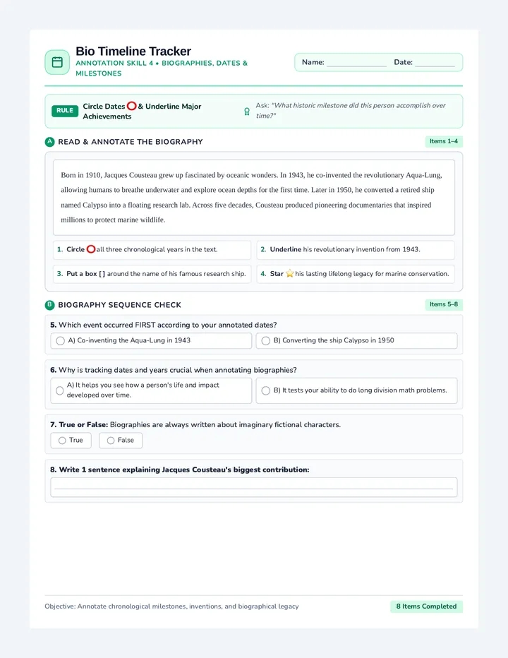 Biography Timeline Annotation Worksheet