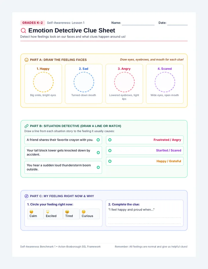 Emotion Detective Primary Worksheet
