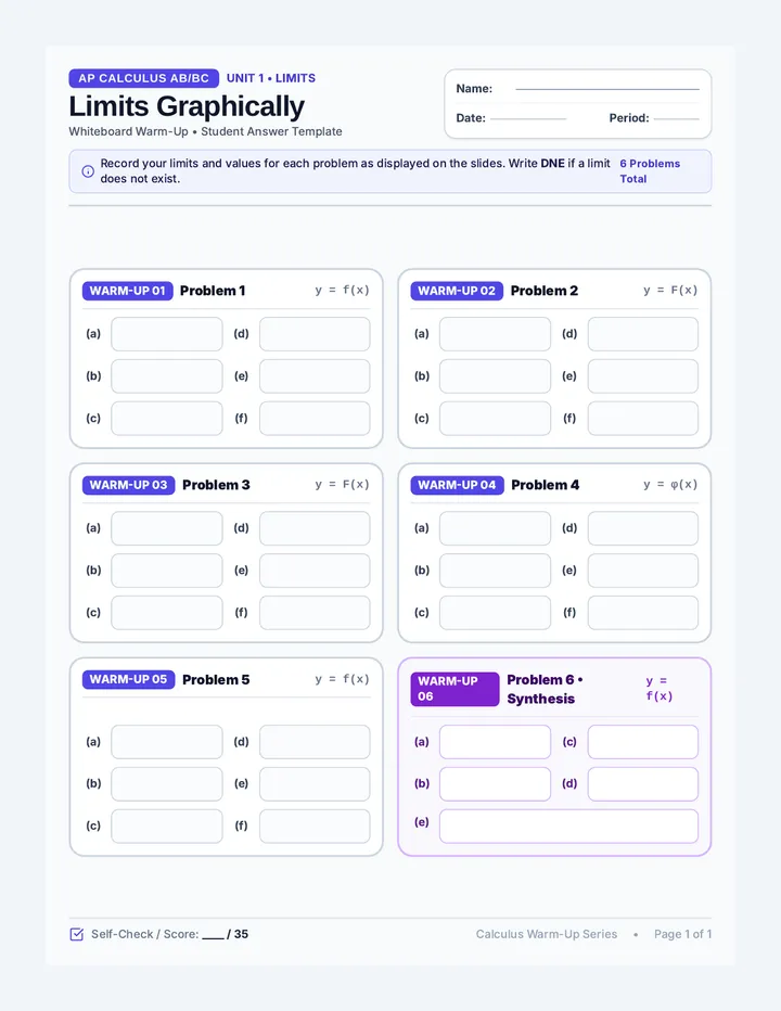 Limits Graphically Answer Sheet