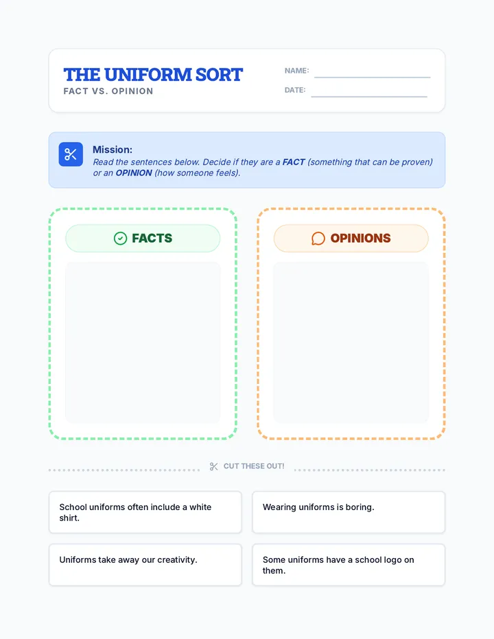 Uniform Sort Worksheet