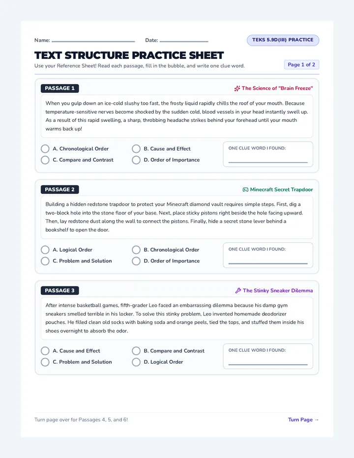 Text Structure Sort Activity