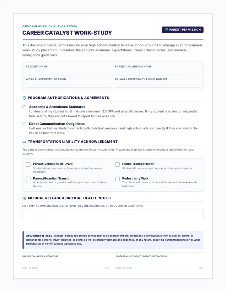 Career Catalyst Parent Permission Slip