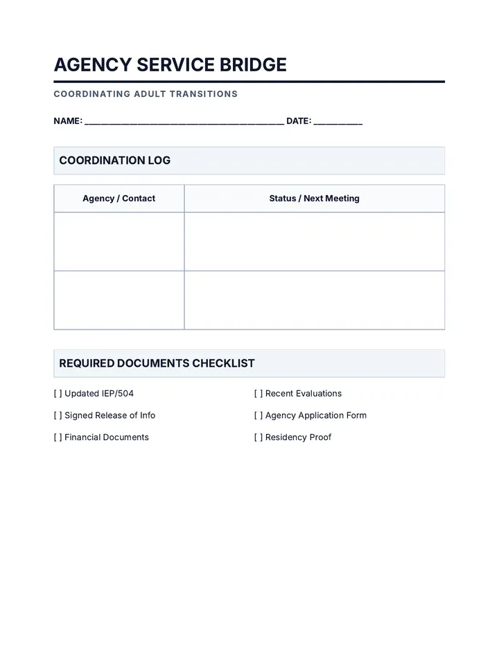 Agency Service Bridge Worksheet
