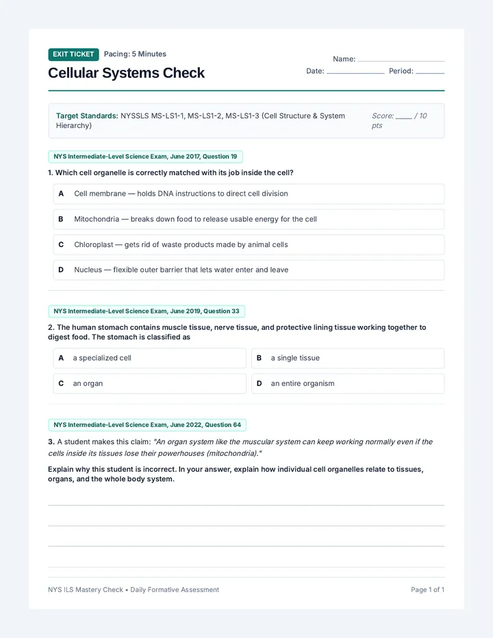 Cell Systems Exit Ticket