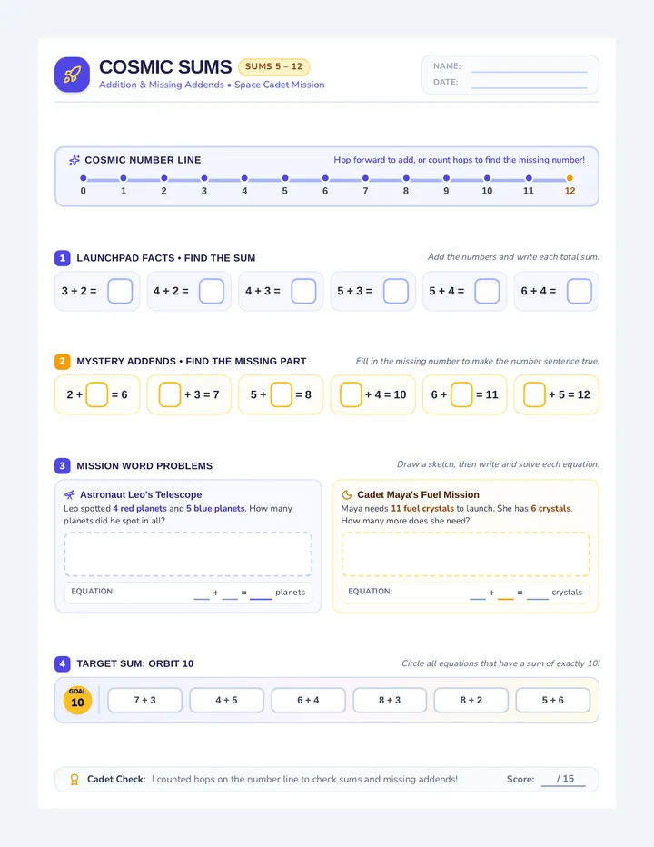 Cosmic Sums Practice Page