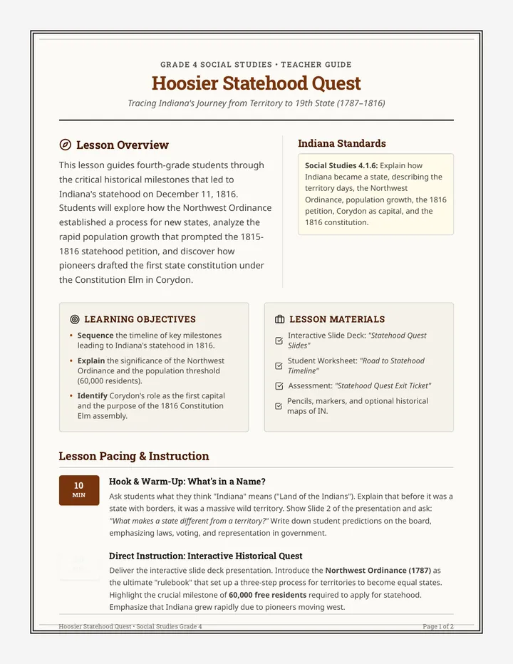 Statehood Quest Teacher Guide