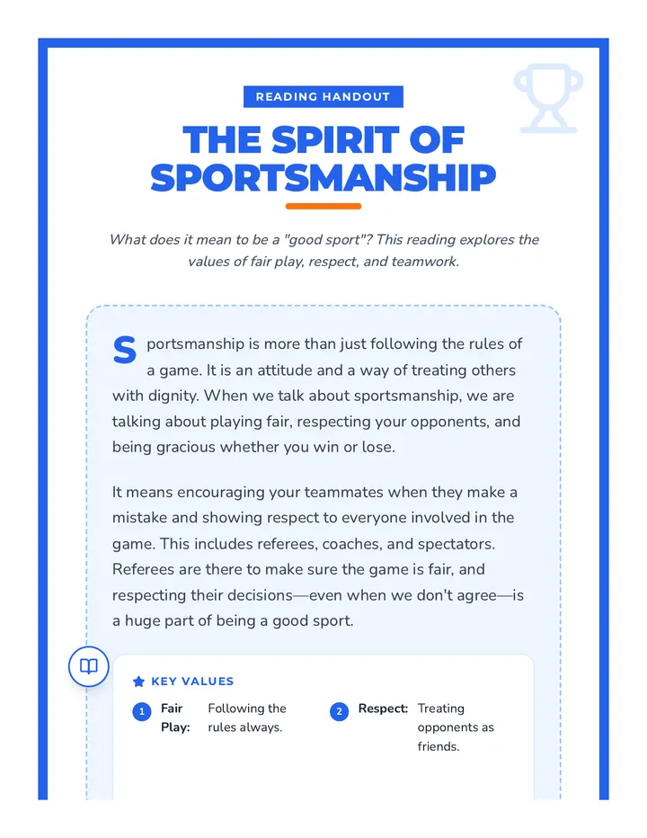 Spirit of Sportsmanship Reading Handout